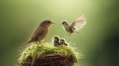 Birds Family in the Nest