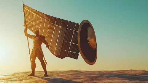 Fantasy Warrior Raising Flag on Sand