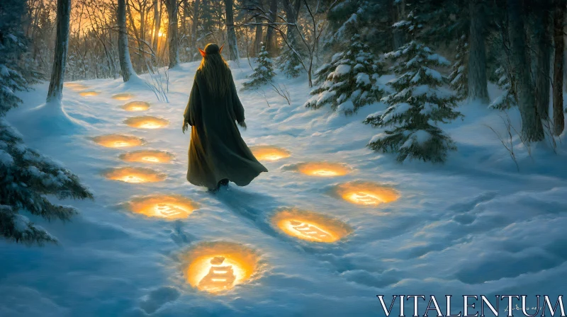 AI ART Glowing Footprints in the Winter Woods