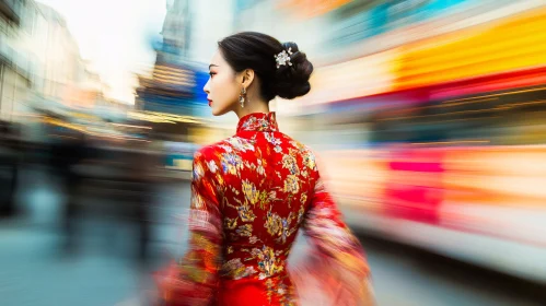 Asian Woman in Red Dress