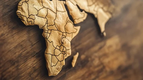 Vintage Africa Map Wood Carving