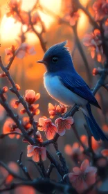 Blue Bird and Blossoms at Dusk