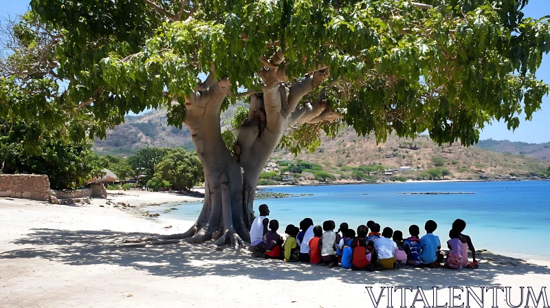 Beach Education Scene with Children AI Image