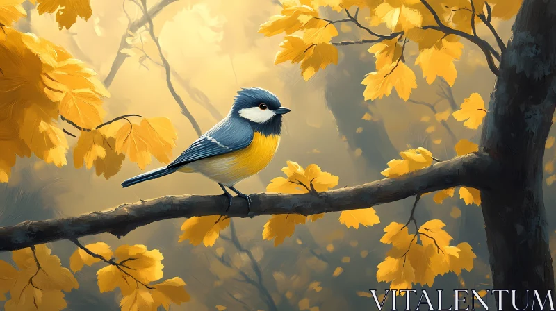 Autumn Bird on a Branch AI Image