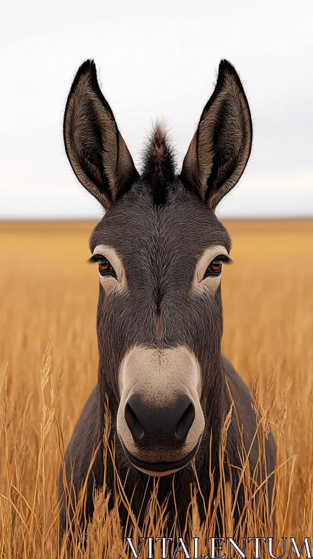 Curious Donkey in a Field of Gold AI Image