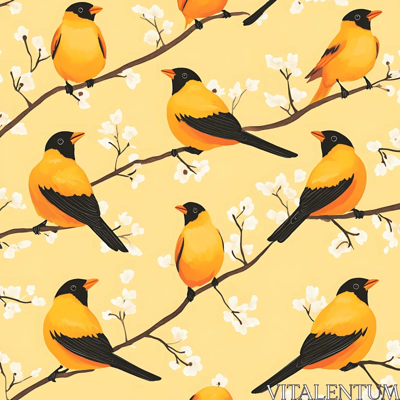 Floral Branches with Birds AI Image