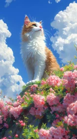 Fluffy Cat Amidst Blooming Flowers