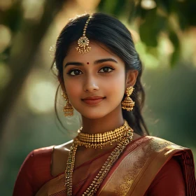 Serene Portrait of Woman with Gold Adornments