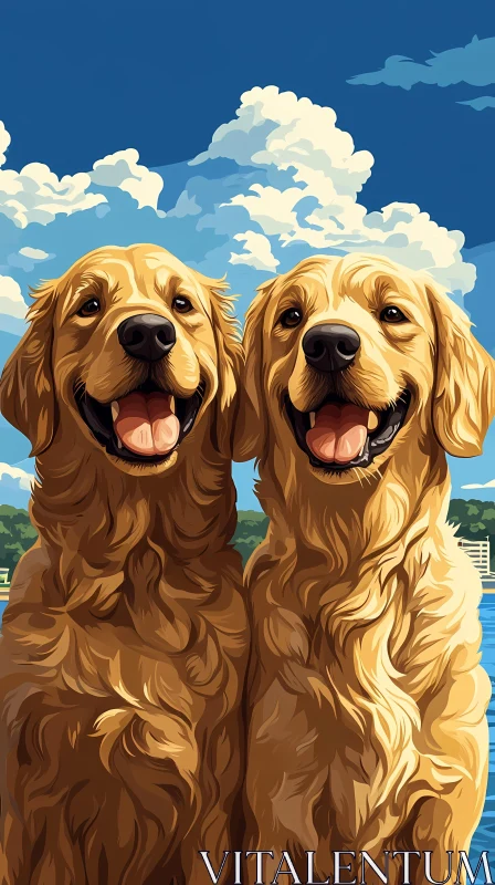 Golden Retrievers Enjoying Outdoor Bliss AI Image