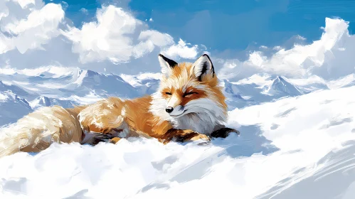 Serene Fox Amongst Snowy Peaks