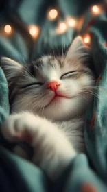 Peaceful Kitten Resting Amidst Soft Glow