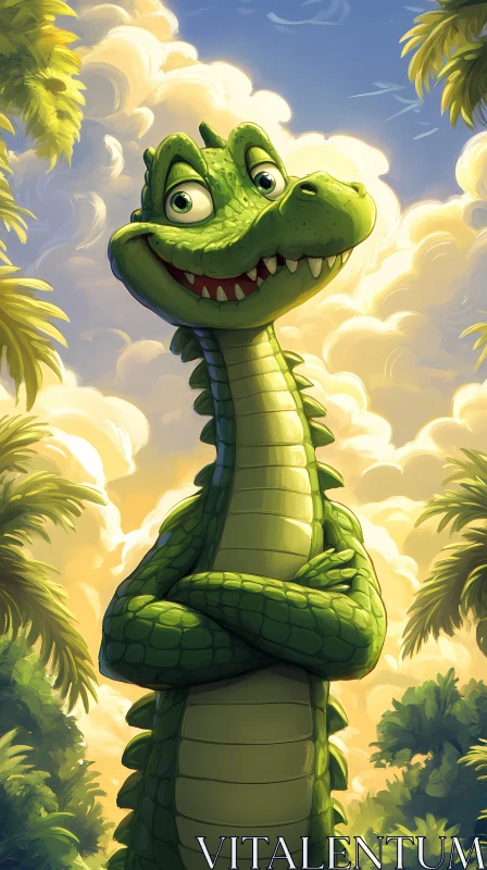 Charming Crocodile Illustration AI Image