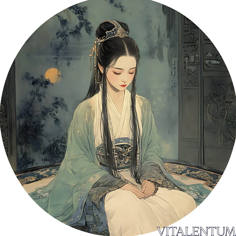 Serene Portrait of Woman in Asian Attire AI Image