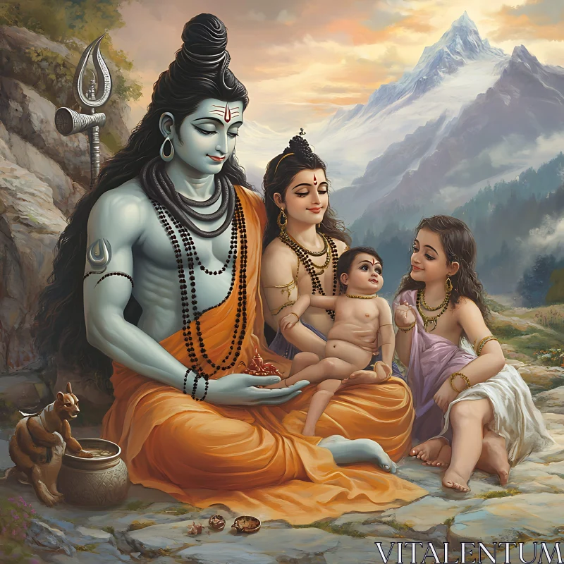 Deity and Family in Mountain Landscape AI Image