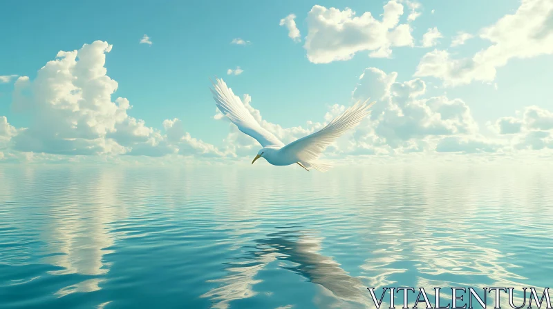 White Bird Over Calm Waters AI Image