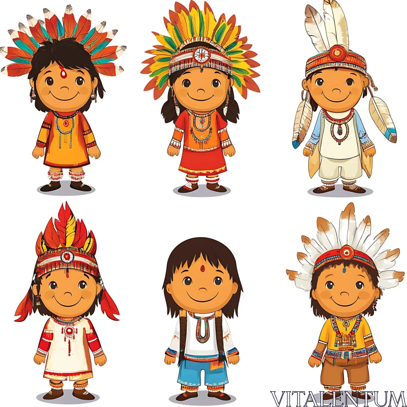 AI ART Colorful Native American Kids Cartoon