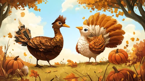 Autumnal Birds in a Pumpkin Patch