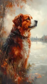 Dog by the Serene Autumn Lake