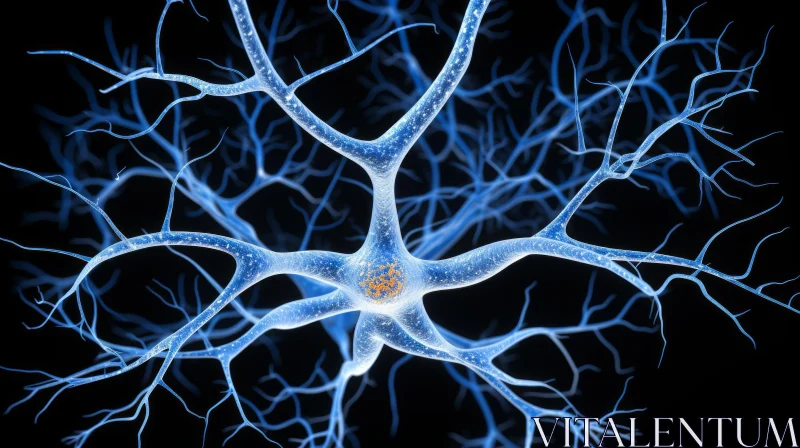 Blue Nerve Cell in the Brain: Photorealistic Detail and Intriguing Contrasts AI Image
