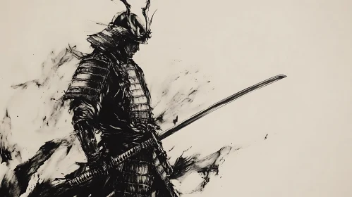Monochrome Samurai Illustration