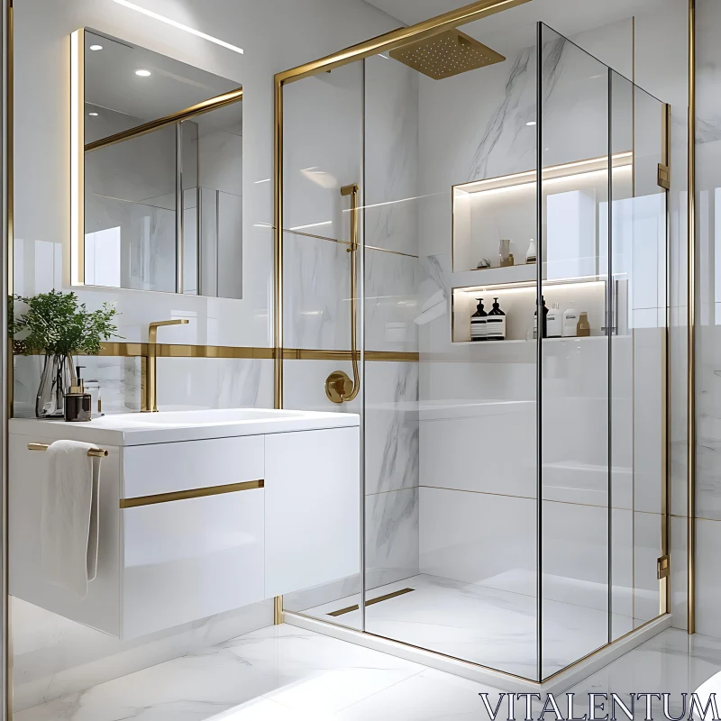 Contemporary Bathroom Design with Gold and Marble AI Image