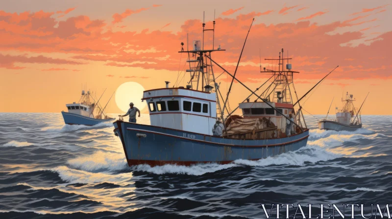 Captivating Painting of Fishing Boats in the Ocean AI Image