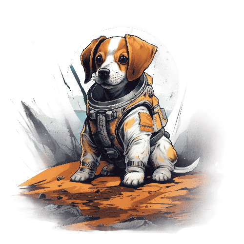 POD Design Cartoon Dog in Spacesuit on Lunar Landscape