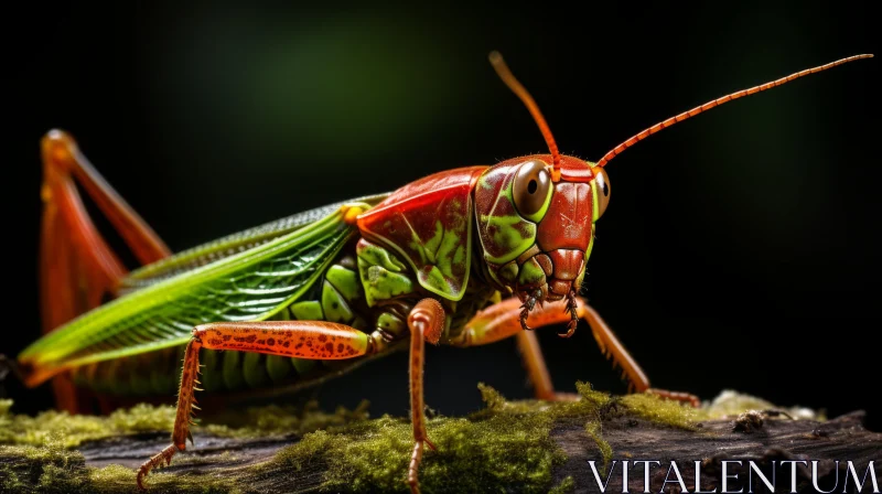 Colorful Grasshopper Portrait in Woodland Atmosphere AI Image
