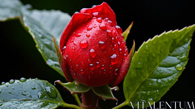 Cranberrycore Rose Bud with Water Droplets - Norwegian Nature AI Image