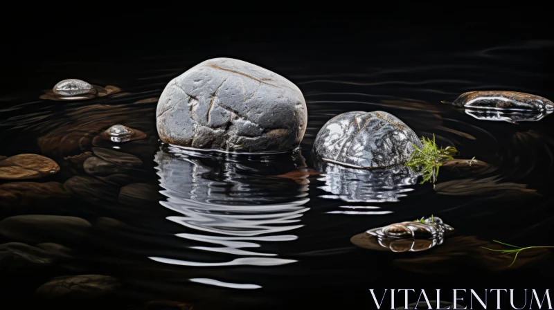 Exquisite Still Life of Rocks and Reflections in Water AI Image