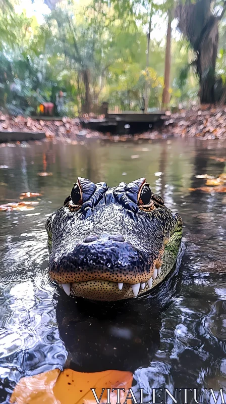 Alligator in Forest Waters AI Image