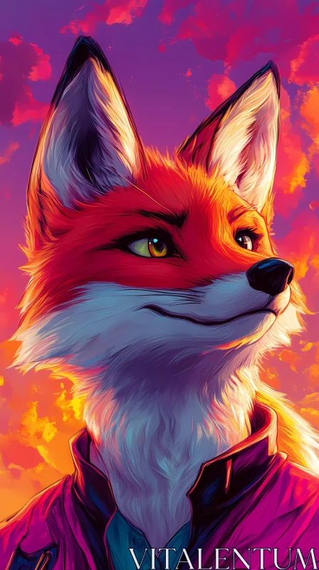 Vivid Fox Illustration at Dusk AI Image