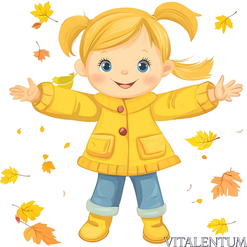 AI ART Cartoon Girl with Falling Leaves