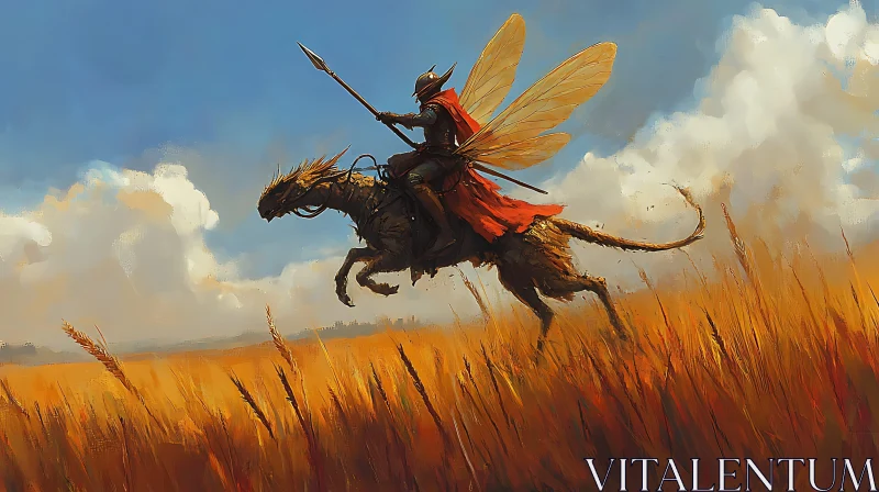 AI ART Fantasy Rider in a Golden Landscape