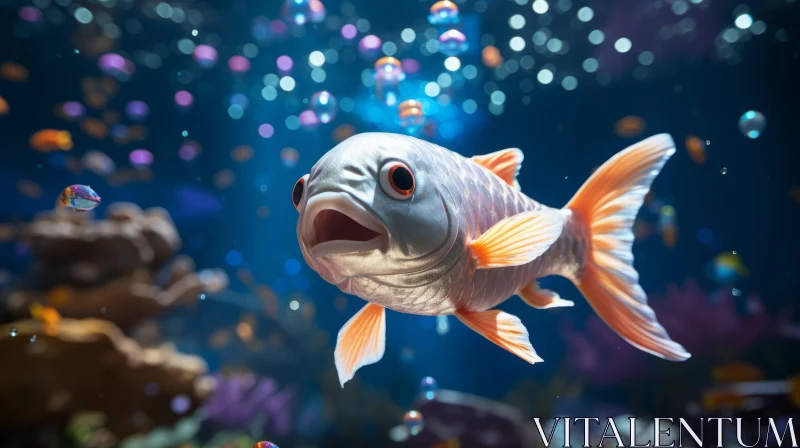 Graceful Fish Swimming Underwater with Bubbles and Fishes AI Image