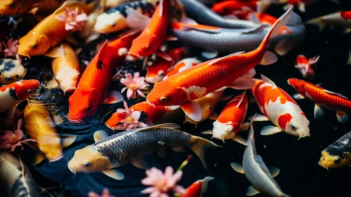 Graceful Koi Fish Swimming in Vibrant Pond - Still Life Realism