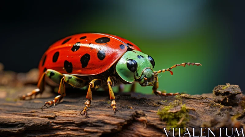 Ladybug on Log: A Close-up Masterpiece of Nature and Wildlife AI Image