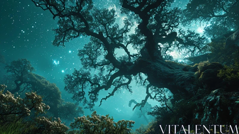 Majestic Tree at Night: A Serene and Enchanting Scene AI Image