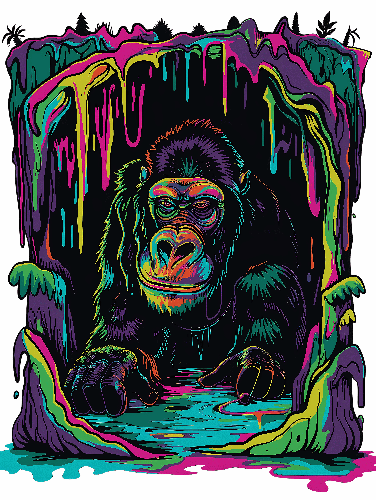 Psychedelic Gorilla T-Shirt Design with Colorful Paint