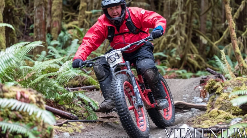 Thrilling Fat Bike Ride Through a Fern-Filled Forest AI Image