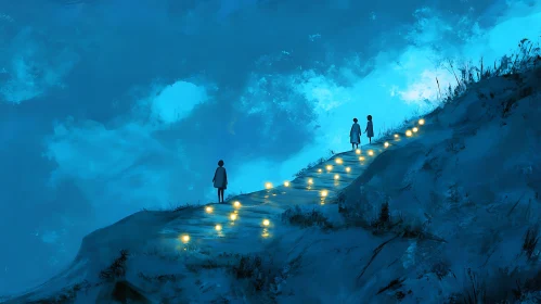 Blue Night Path with People