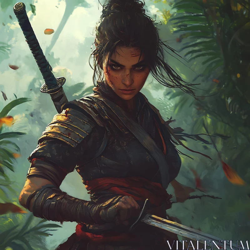 Female Warrior in the Jungle AI Image