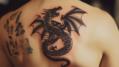 Monochrome Dragon Tattoo on Back