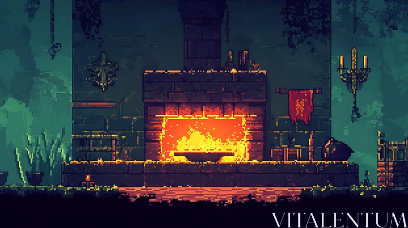 AI ART Glowing Fireplace in Pixel Art Style