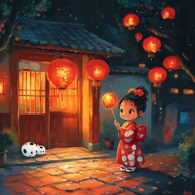 Nighttime Lantern Festival with Girl