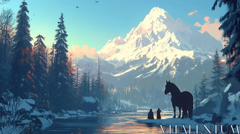 Tranquil Winter Scene in the Mountains AI Image