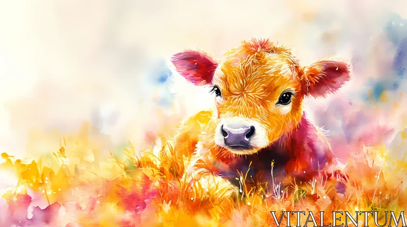 AI ART Artistic Watercolor Cow in a Field