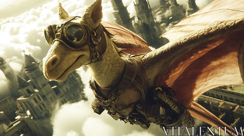 AI ART Goggled Dragon in Steampunk Aerial Adventure