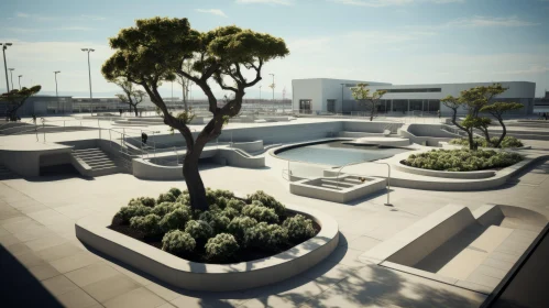 3D Rendered Skate Park: A Blend of Mediterranean and Japanese Aesthetics