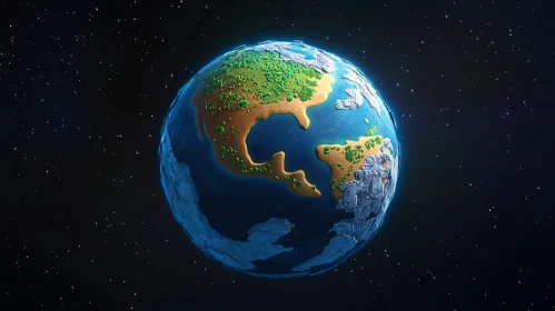 Stylized Earth Globe Floating in Space